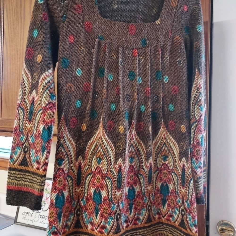 Adore small sweater dress brown with multi color design